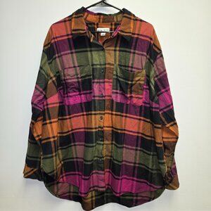 AVA & VIV Plaid Flannel Shirt Button Up Long Sleeve Relaxed Fit 1X Cozy Colorful